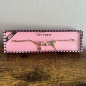 New Juicy Couture Heritage Gold Color Charm Bracelet Pink Green Lock Key Jewelry